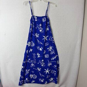 ANTHROPOLOGIE Paper‎ Heart Dress sz XS blue white  Linen blend Coastal Beach